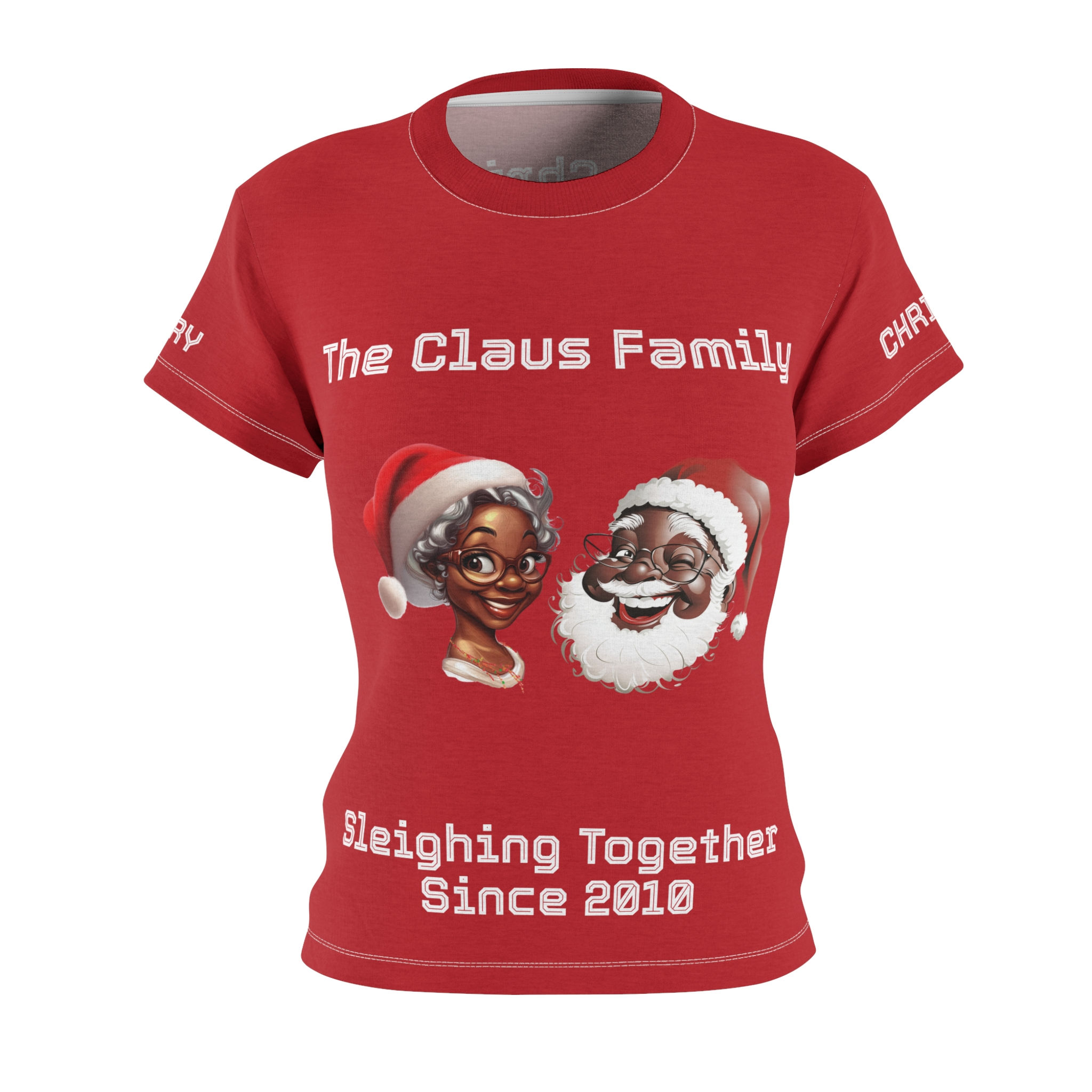 Polyester Graphic T-Shirt for Women, Mr. and Mrs. Santa Claus, Black Santa