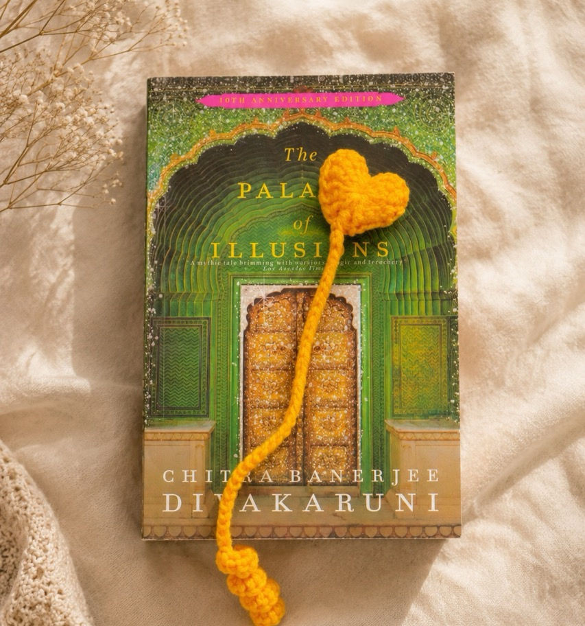 Handmade crochet heart bookmark in yellow acrylic yarn
