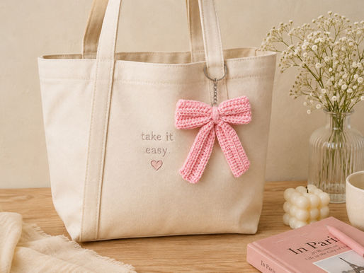 Crochet keychains as bag charms India — handmade characters on tote bag by Made of Hands Uttarakhand