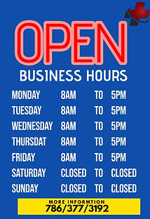 hours of operation, horas de oficina