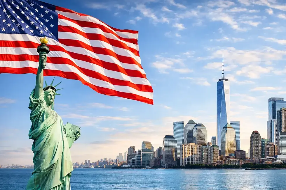 CareerEden Study in USA banner showing Statue of Liberty and New York skyline at sunset — representing innovation, diversity, and world‑class education