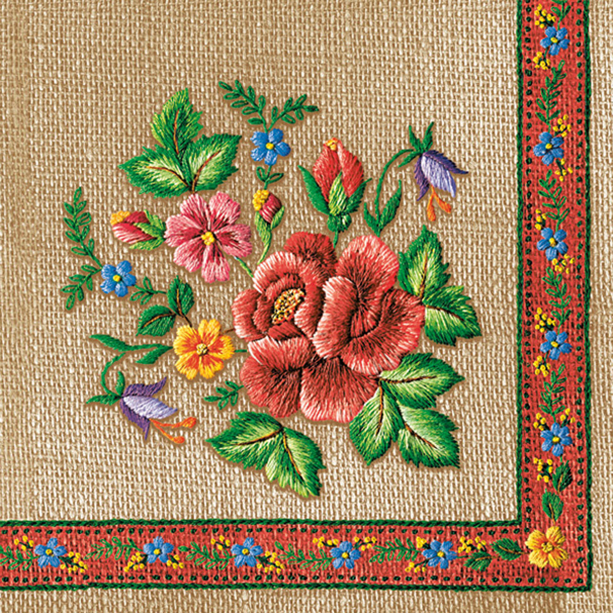 MAKI - Roses Mountain Embroidery Folk on Beige