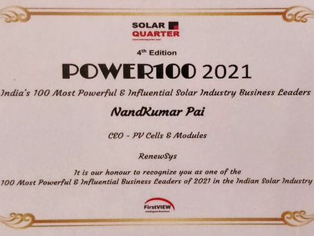 Mr. Nandkumar Pai, recognised as one of the 100 Most Powerful & Influential Business Leaders of 2021