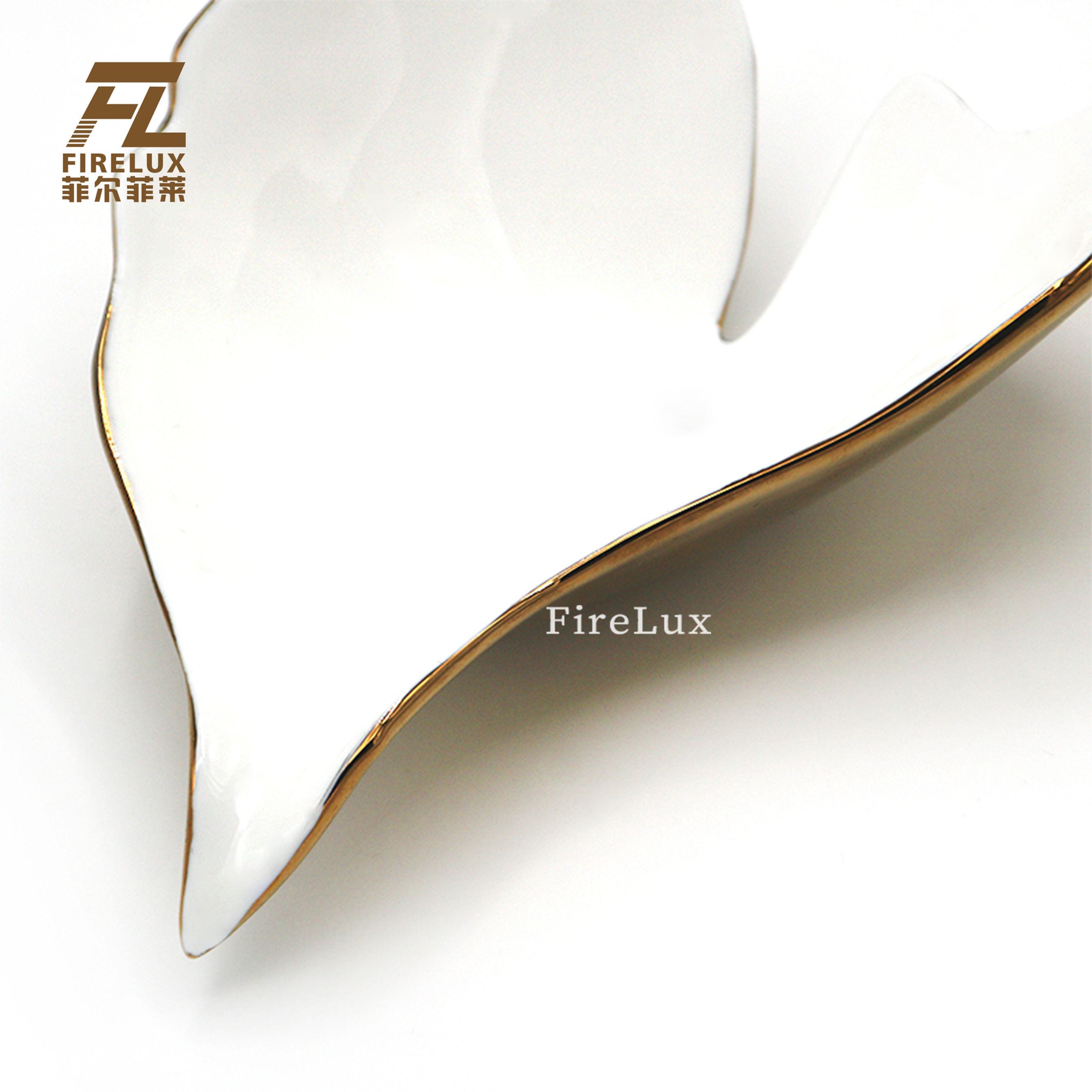 FireLux Modern  Custom  White&Gold Ginkgo Leaf Glass Crafts