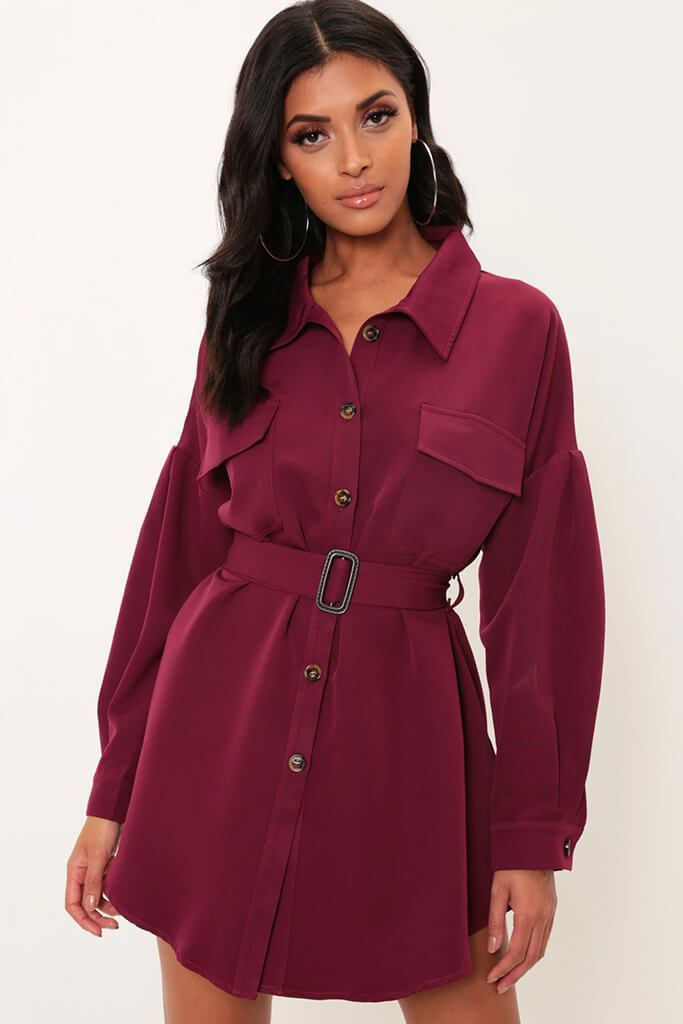 Thumbnail: Pink Drop Shoulder Belted Oversized Shirt Dress