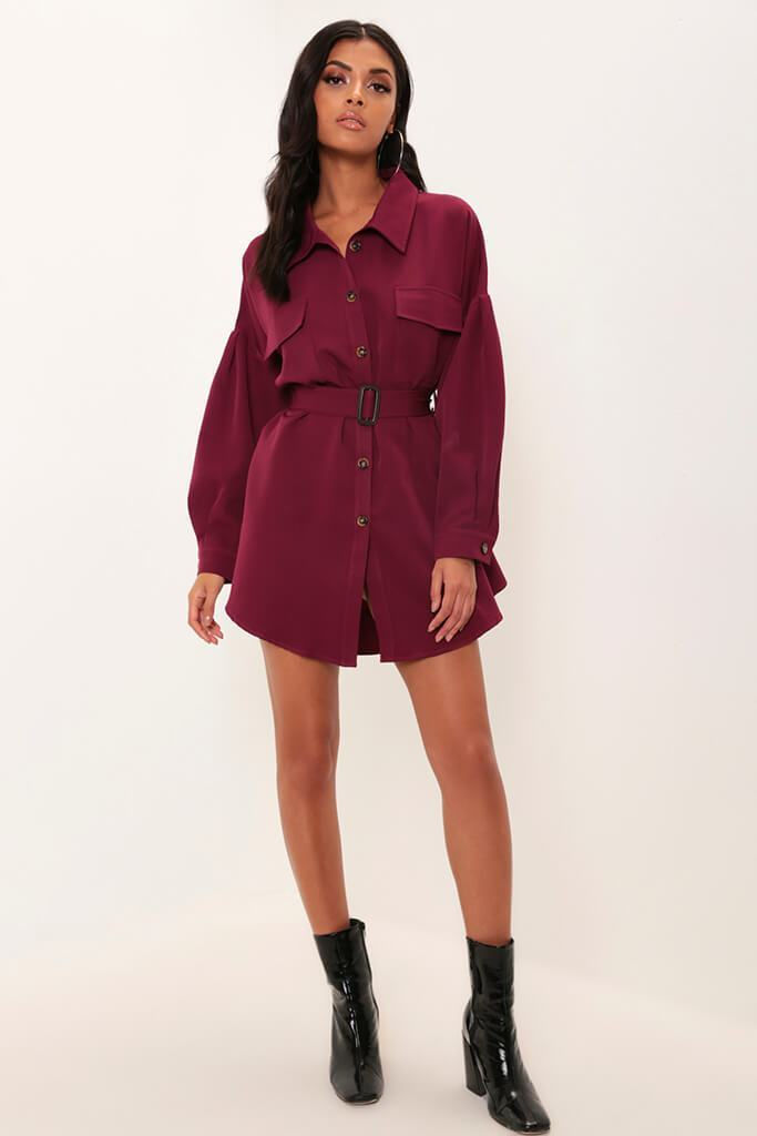 Thumbnail: Pink Drop Shoulder Belted Oversized Shirt Dress