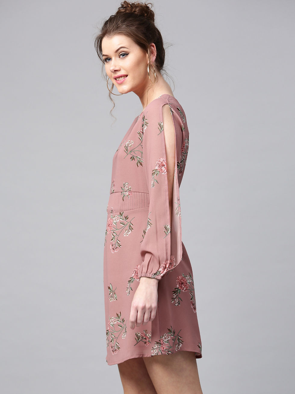 Thumbnail: Women Dusty Pink Floral Print Fit & Flare Dress