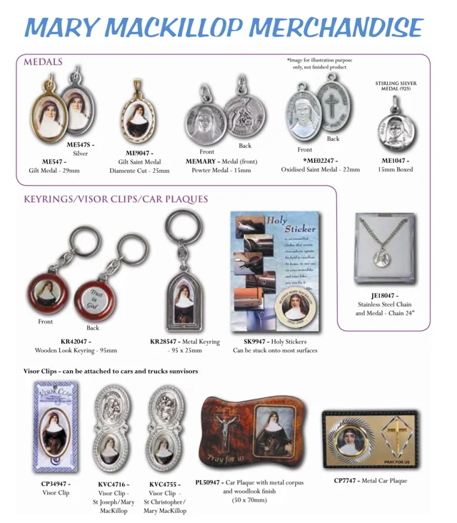 Mary MacKillop medals — extended range — catalogue preview