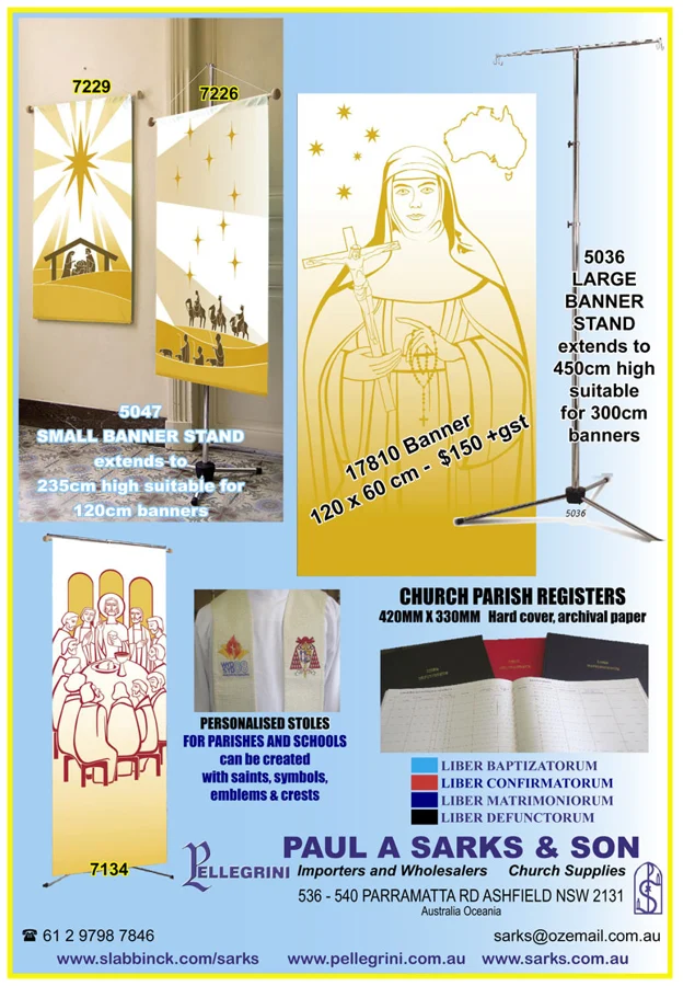Registers, banner stands & custom stoles — catalogue preview