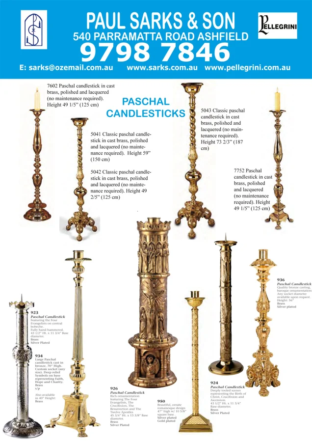 Paschal candlesticks — ornate designs — catalogue preview