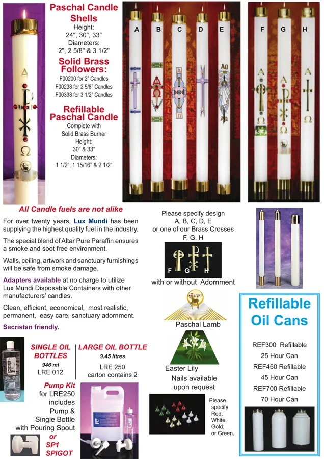 Lux Mundi Paschal candles & refills — catalogue preview
