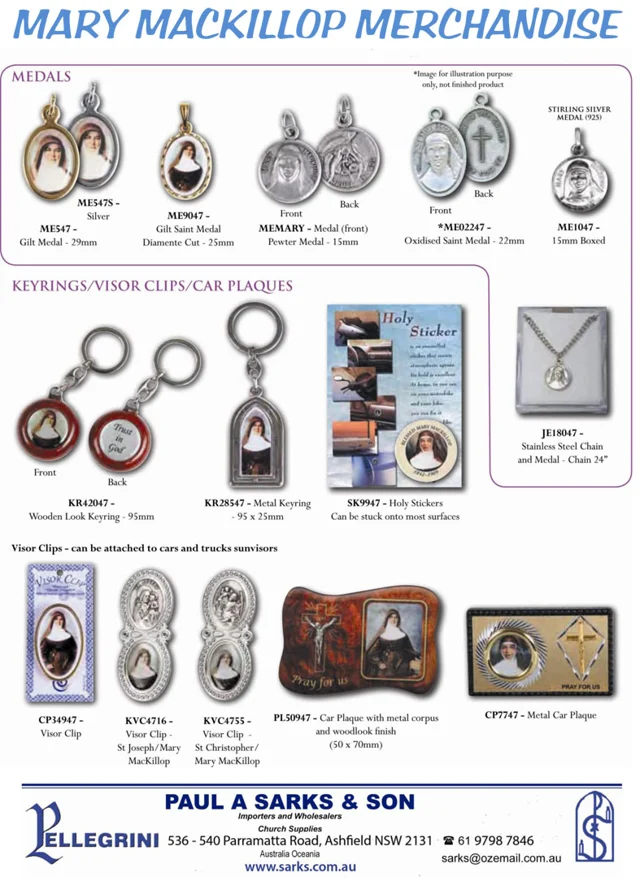 Mary MacKillop medals & keepsakes — catalogue preview