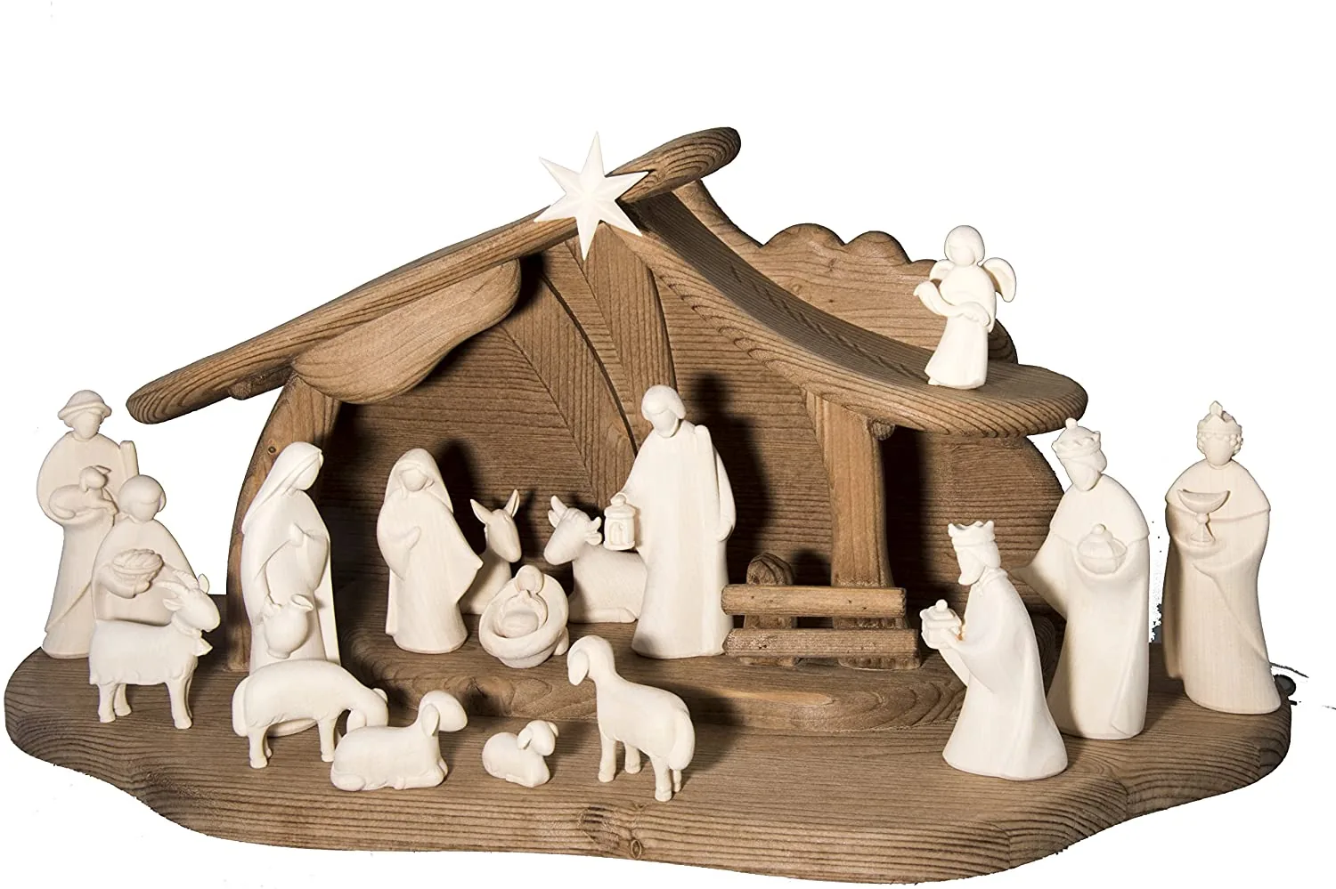 Pema wooden Nativity scene with natural and white figures