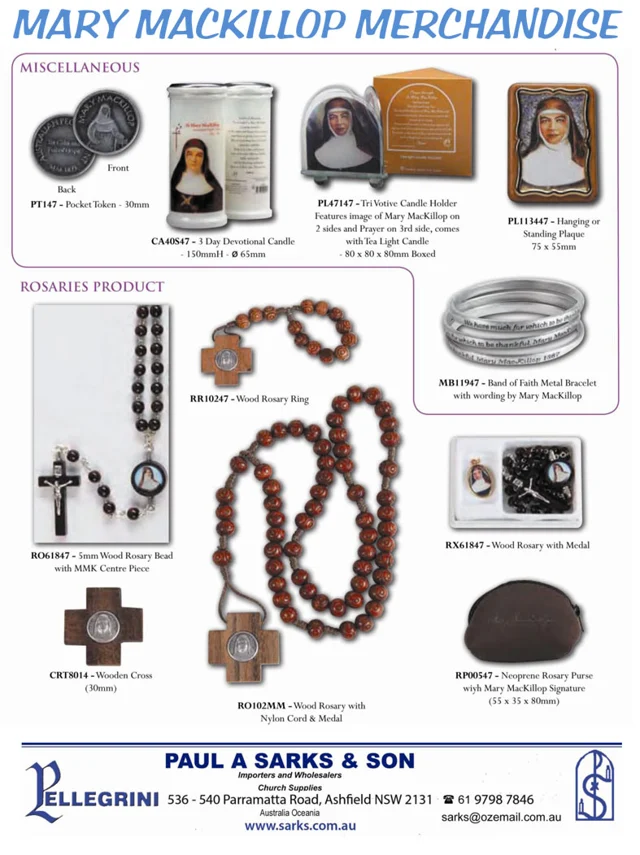 Mary MacKillop rosaries & plaques — catalogue preview