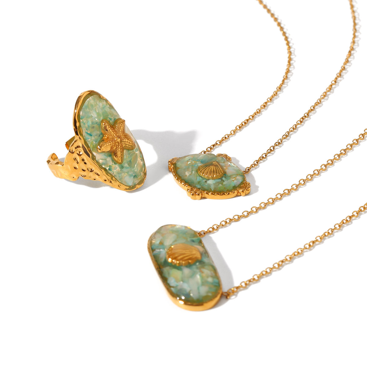 Starfish Shell 18K Gold Plated Ring & Pendant