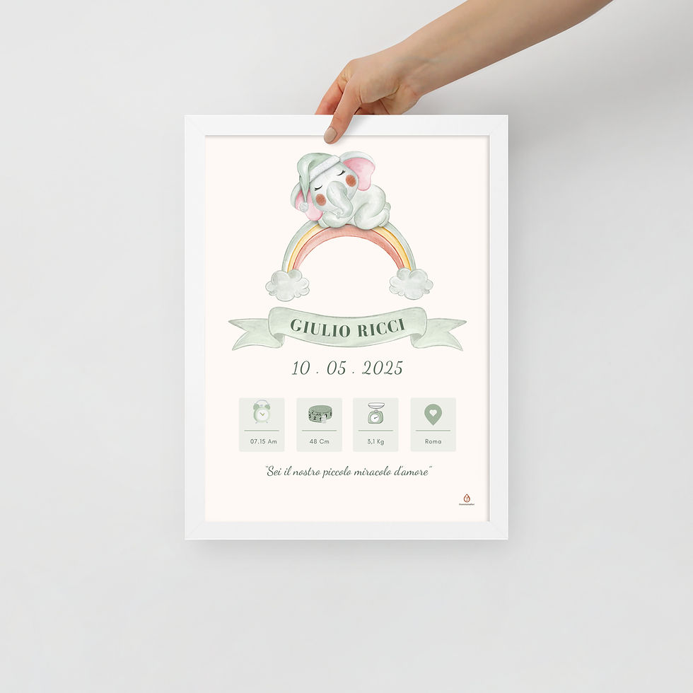 Miniatura: Regalo nascita gender-neutral con cornice bianca – tema arcobaleno acquerello