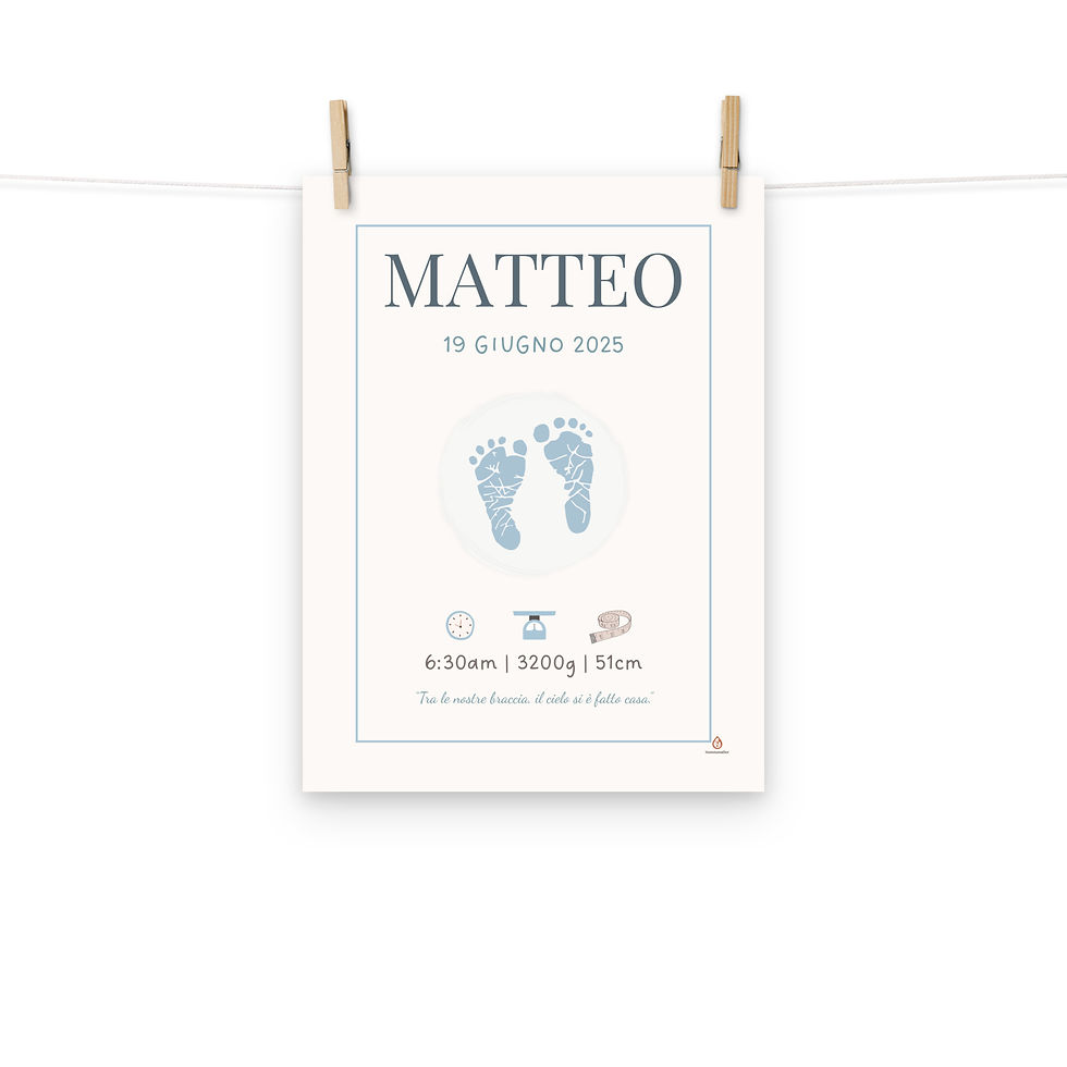 Miniatura: Quadretto azzurro con cornice bianca – stampa personalizzata per neonato maschio
