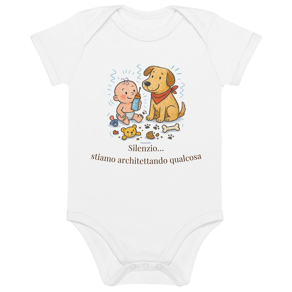 Miniatura: Body neonato con cane e biberon - Stiamo architettando qualcosa