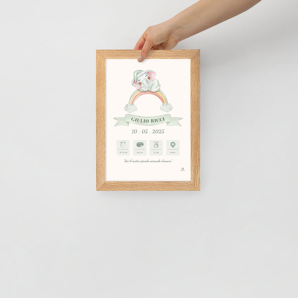 Miniatura: Regalo nascita personalizzato neutro con cornice rovere – stile naturale e delicato