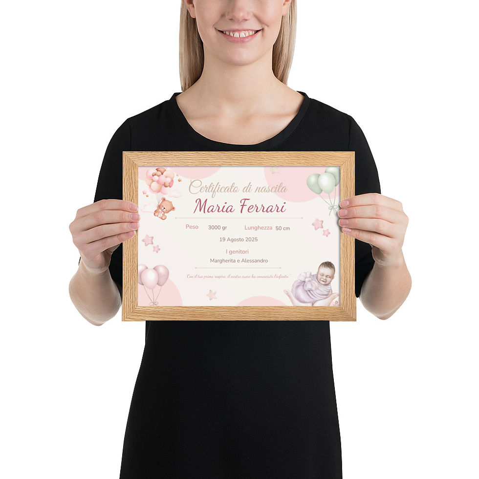 Miniatura: Immagine nascita personalizzata rosa – cornice rovere chiaro