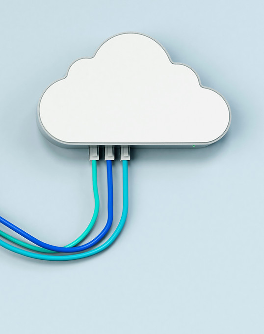 Cloud icon connected to cables, representing scalable and reliable cloud hosting services tailored for eCommerce platforms.