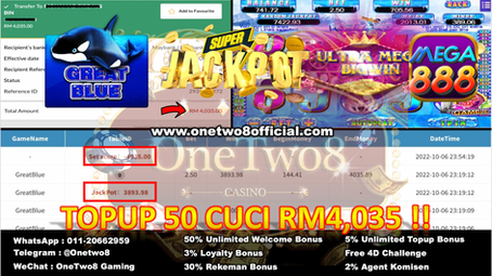 ‼️TopUp Rm50 Jackpot Rm4,035 Jatuh‼️Game Mega888 🎰Great Blue🎰 Kasi Untung‼️