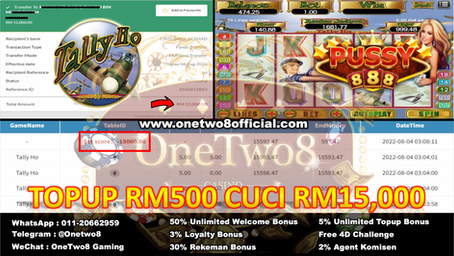 WOW‼️WOW‼️WOW‼️ Game Pussy888 "Tally Ho" 🎰 Kasi Cuci💰Rm15,000💰OneTwo8 Memang ONG 💯