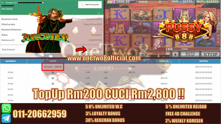 TopUp Rm200 Dapat Cuci RM2,800‼️Game Mega888 🎯Archer🎯 Sangat Senang Muntah Duit ‼️OneTwo Ade ONG‼️