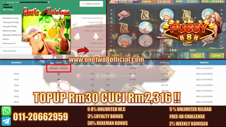 OneTwo8 Masih Tak Habis2 Cuci‼️Pussy888 Game Ghost TopUp Rm30 Spin 1.00 👻Ghost👻 Muntah 💰Rm2,316💰