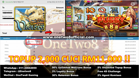 TopUp Rm2,000 Cuci 💰Rm11,000💰Game Pussy888 🎰Victory🎰 Cukup Bernilai Lahhhhhh‼️Game OneTwo ONG‼️