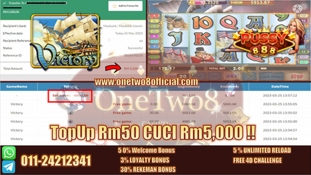 OneTwo8 Betul ‼️CUN‼️Game Pussy888 ⛵Victory⛵ TopUp Rm50 dan Kasi Cuci💰Rm5,000💰 PM Sekarang 🙋