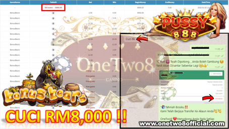 Muntah Duit ohhh ‼️Game Pussy888 "Bonus Bear" Kasi Cuci 💰Rm8,000💰Game OneTwo8 Banyak ONG‼️