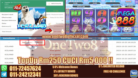 OneTwo8 ONG‼️Muntah Duit Lagi‼️Mega888 Game 🧊Iceland🧊 Member TopUp Rm250 FREE GAME Jatuh 💰Rm5k💰