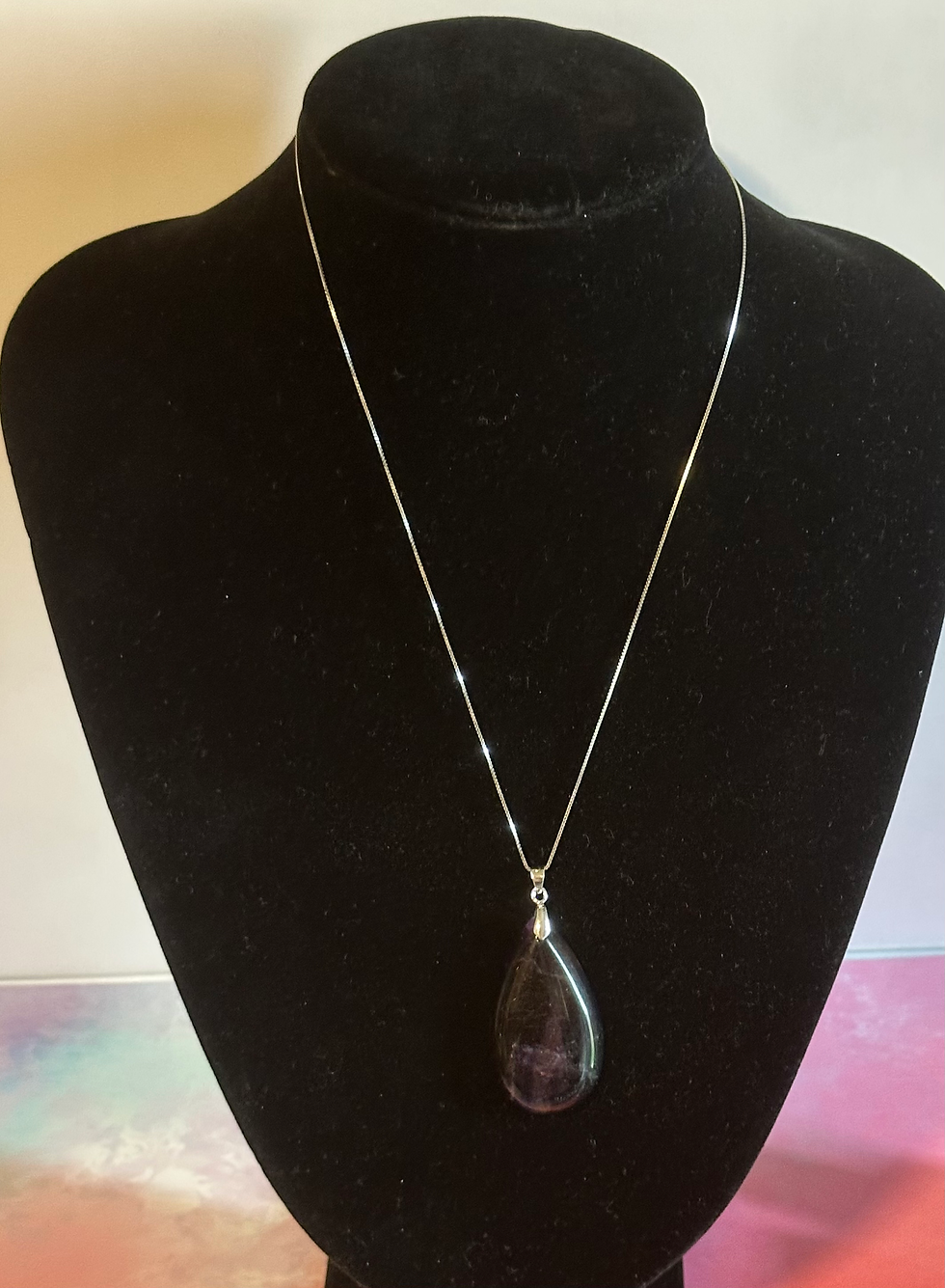 Sterling silver rainbow fluorite pendant on chain
