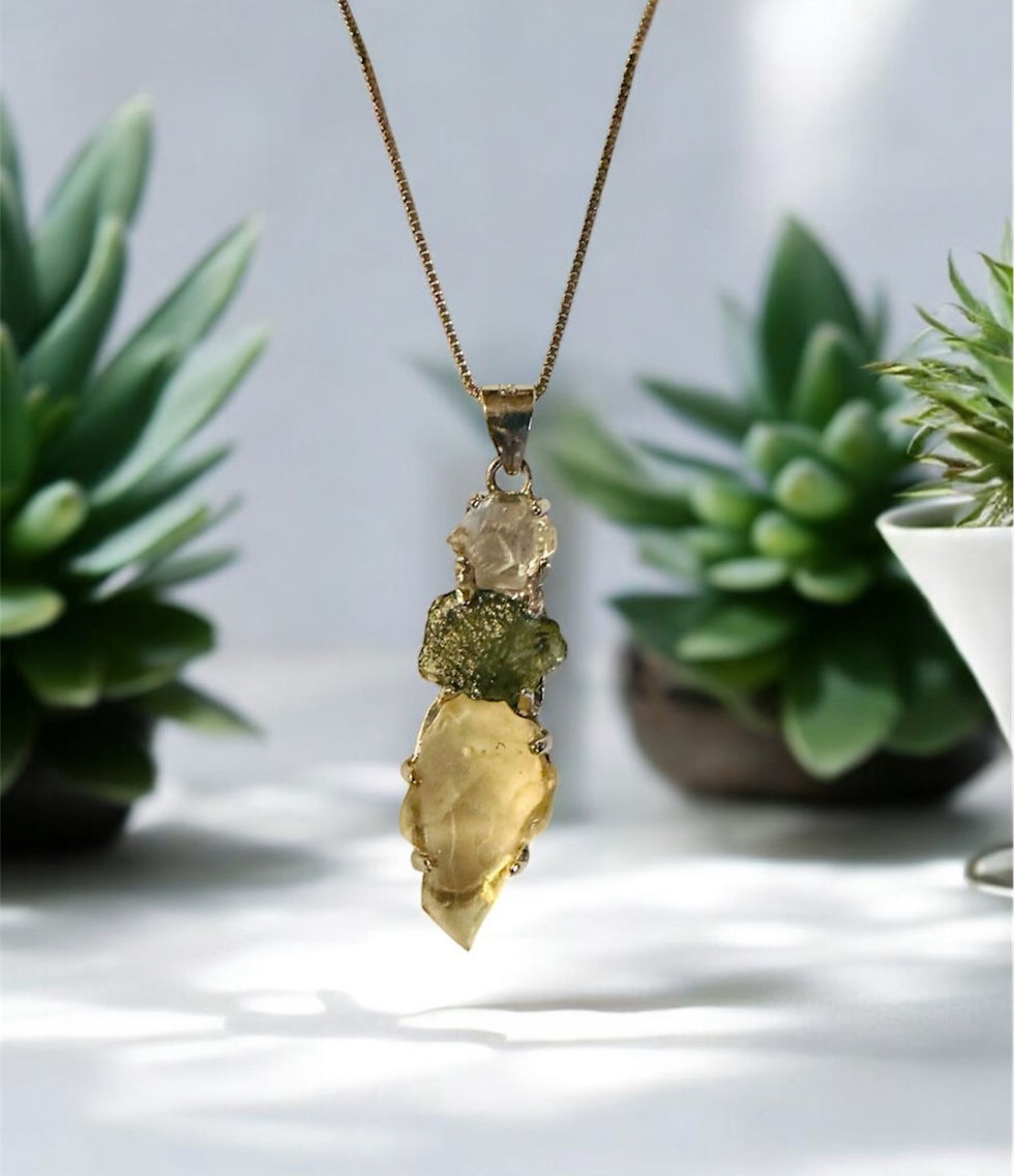 Triple pendant Herkimer moldavite Libyan desert glass with certificate