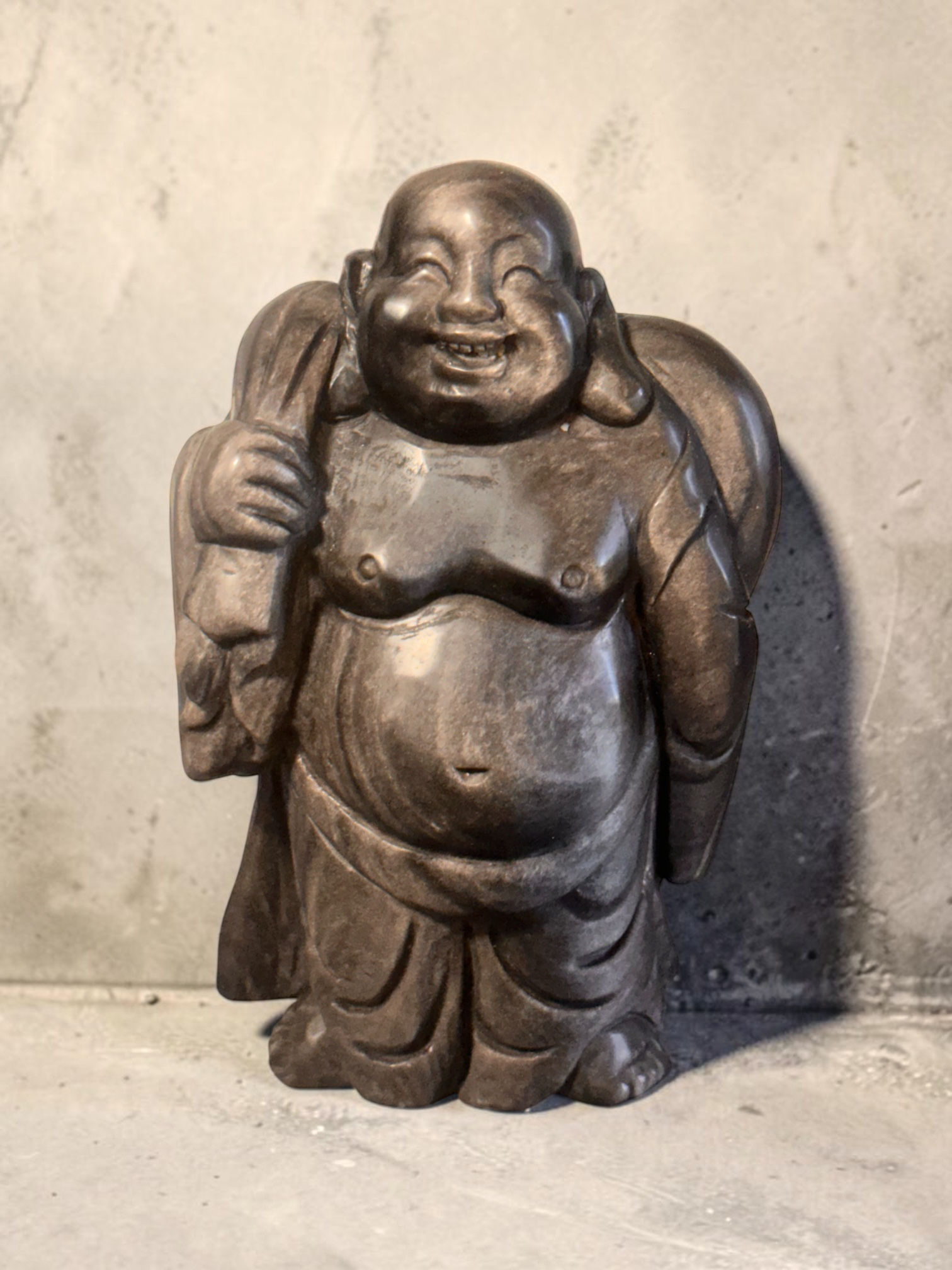 Silver Obsidian Buddha hand carved 