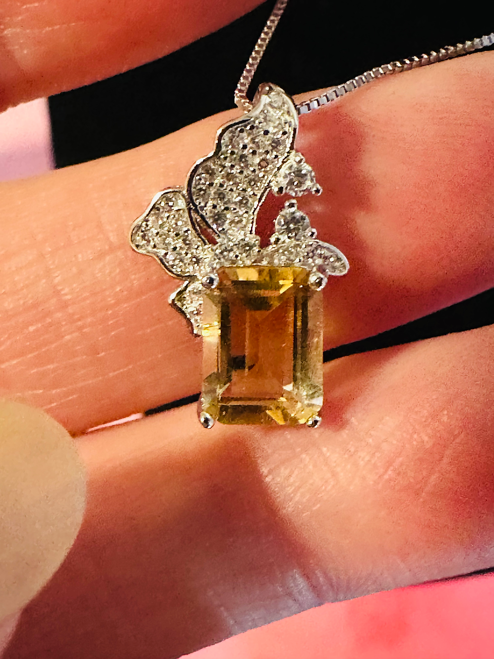 Citrine & moissanite pendant on Sterling silver chain
