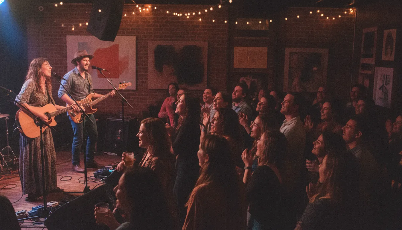 Friends enjoying a live music performance in an Austin venue