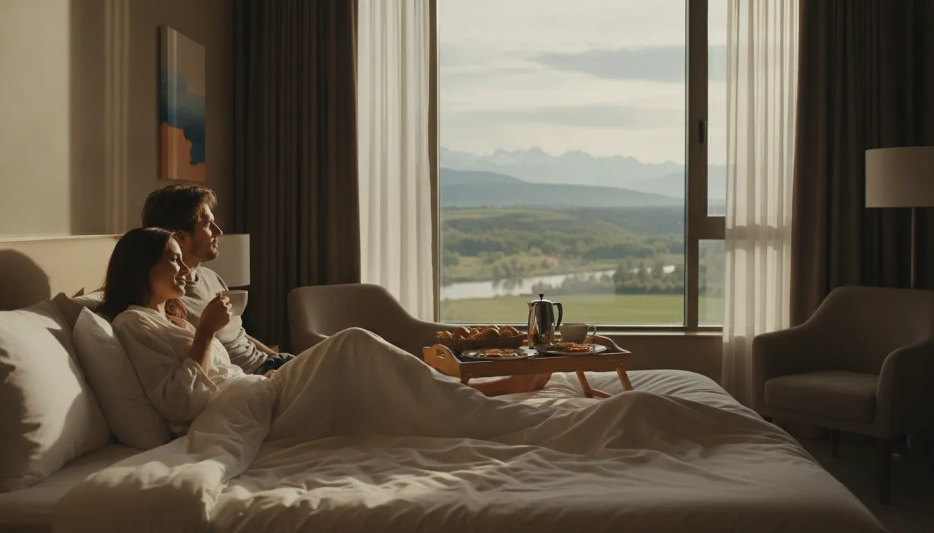 Couple relaxing during date night packages with dinner and a staycation