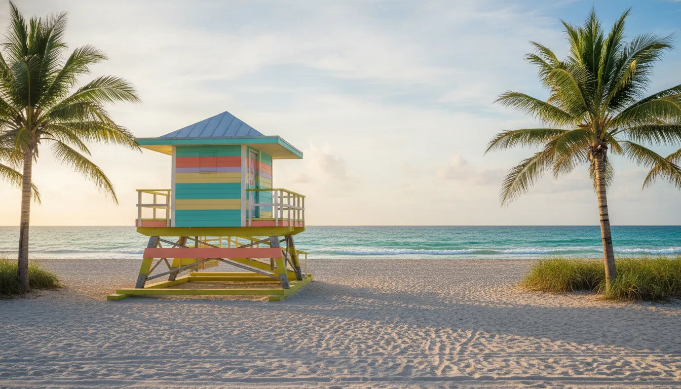 South Beach lifeguard tower beside turquoise water in Miami