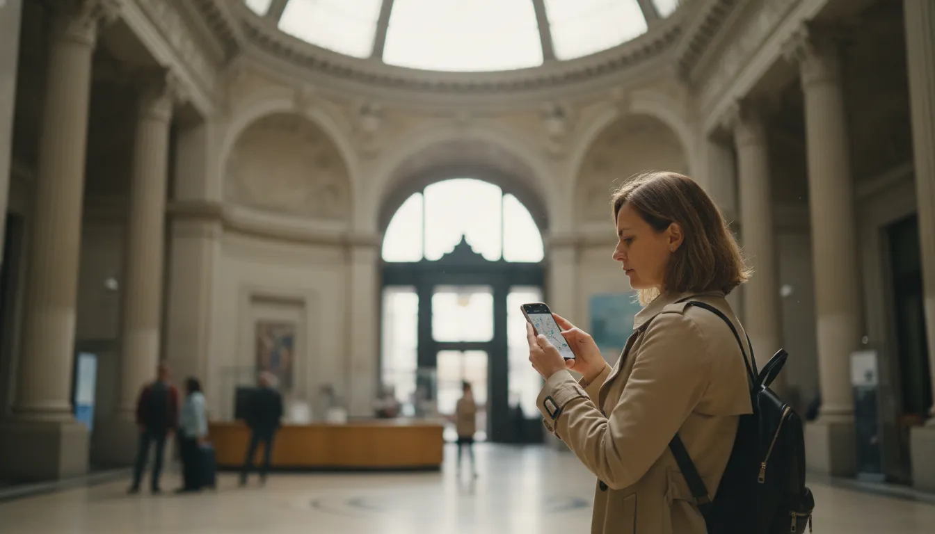 Traveler checking museum entry details before using a city pass