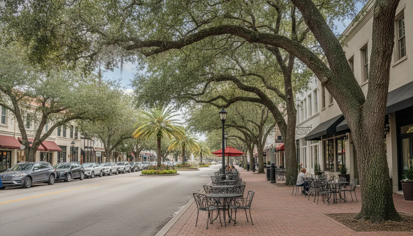 Park Avenue boutiques and outdoor dining in Winter Park Orlando