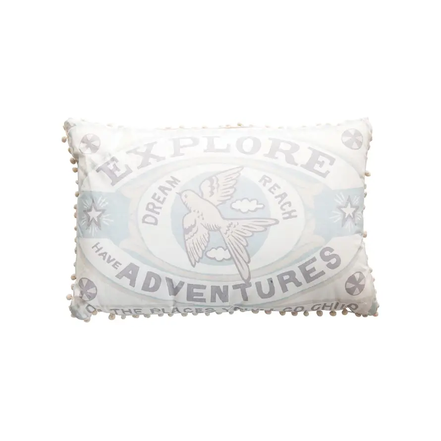 26" x 14" Explore Have Cotton Lumbar Pillow with Pom Poms