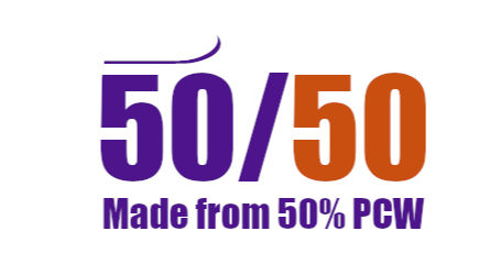 50/50 is a Self Adhesive Book Cover comprising of 50% Post Consumer Waste and 50% Polythene