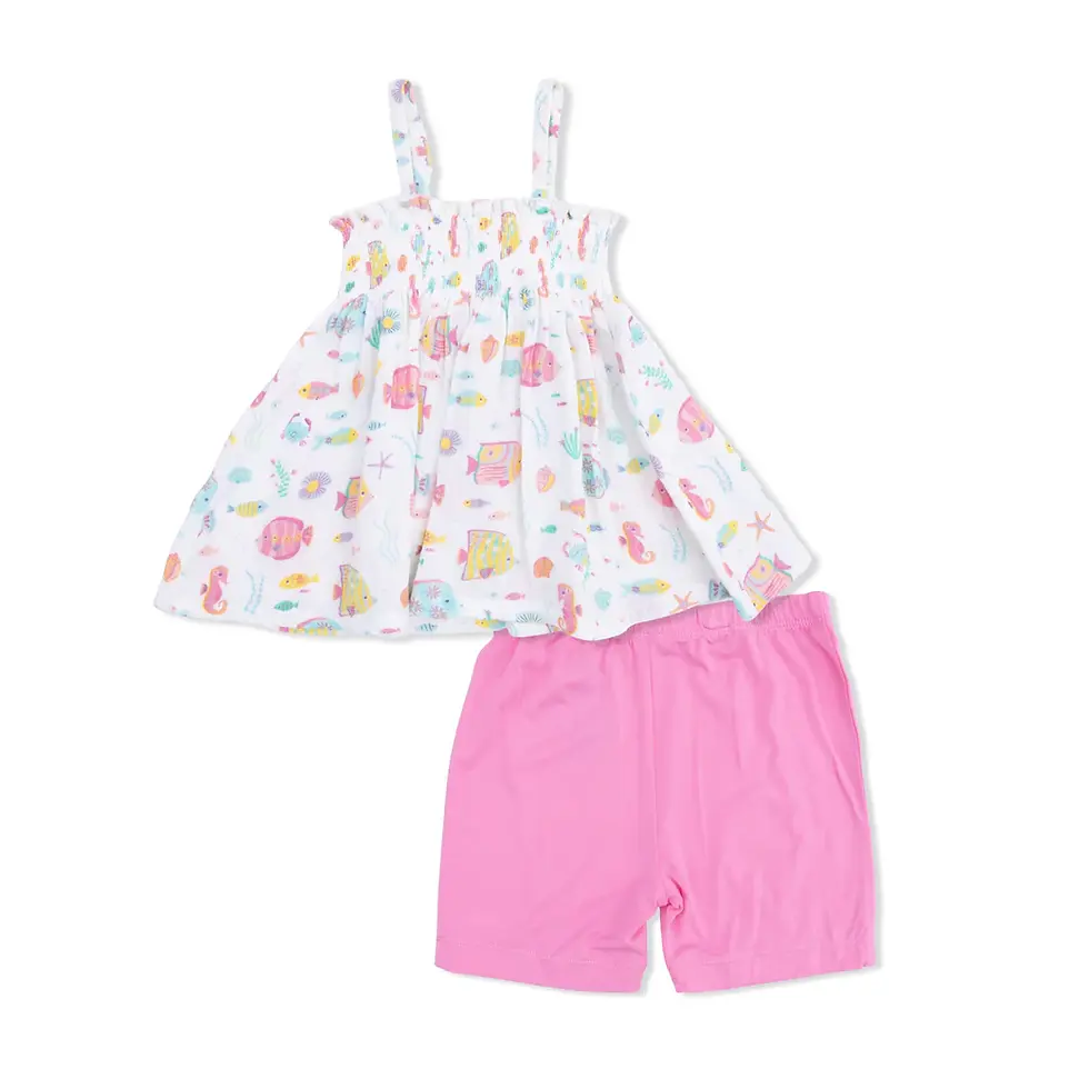 Miniatura: Sunny Coral Reef Fish - Smocked Top with Bike Short