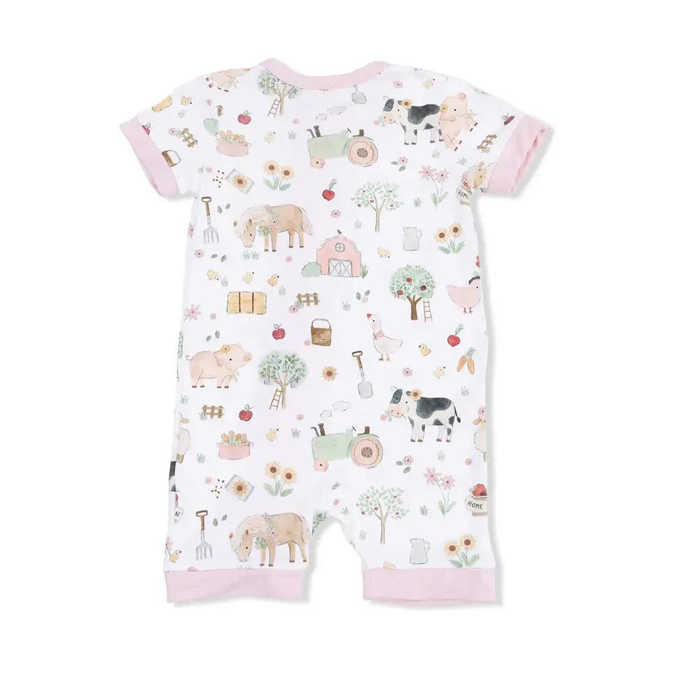 Miniatura: Cute Farm Animals Pink - Shortie 2 Way Zipper Romper