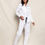 Miniatura: Women's Classic White Twill Pajama Set with Navy Piping