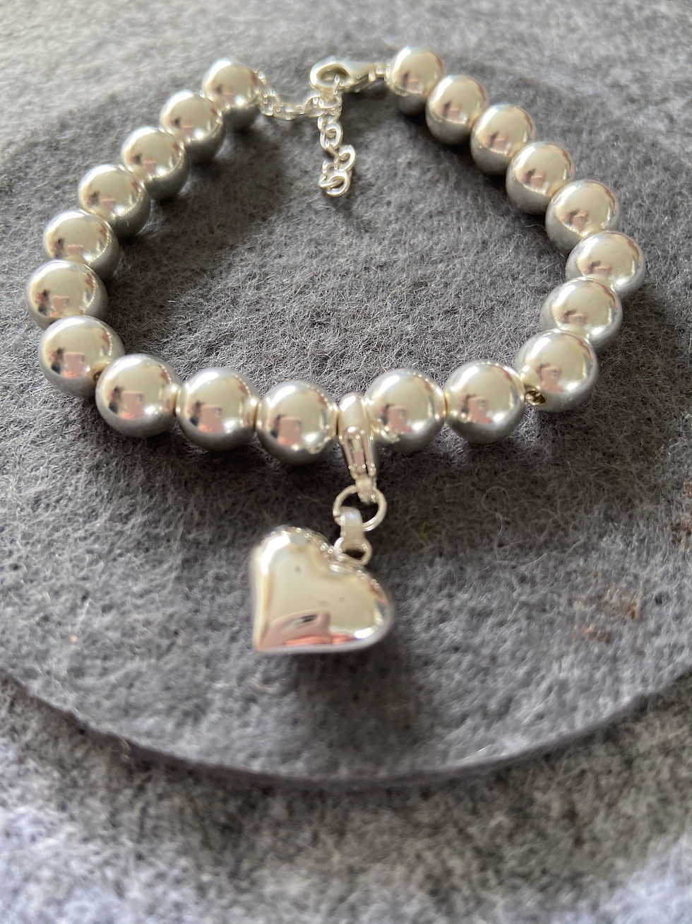 Herz-Armband aus 925er Sterling-Silber (Kugelkette -8mm-)