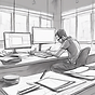 man sketching layout on computer in offi
