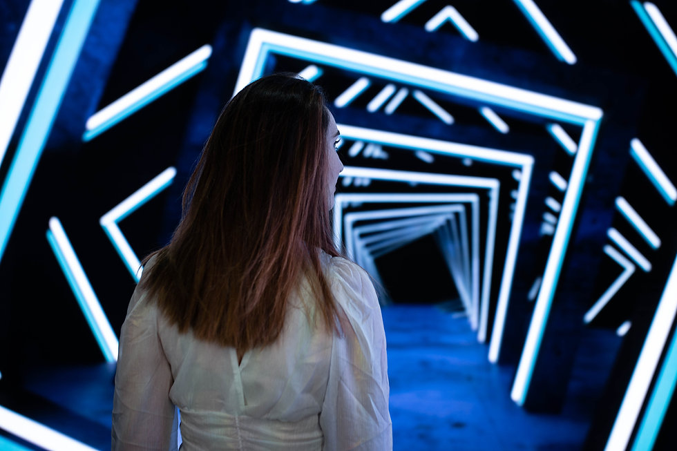 Girl stands in front of LED volume